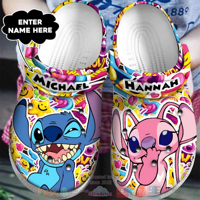 Footwearmerch Stitch And Angel Cartoon Valentine Crocs Crocband Clogs Shoes Comfortable For Men Women and Kids