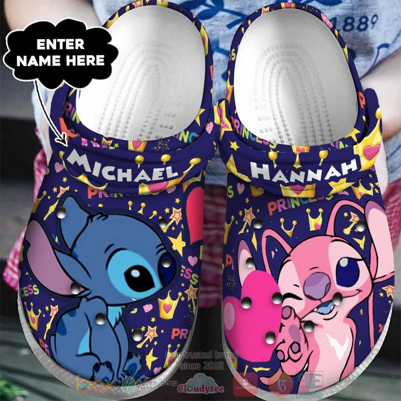 Footwearmerch Stitch And Angel Cartoon Valentine Crocs Crocband Clogs Shoes Comfortable For Men Women and Kids