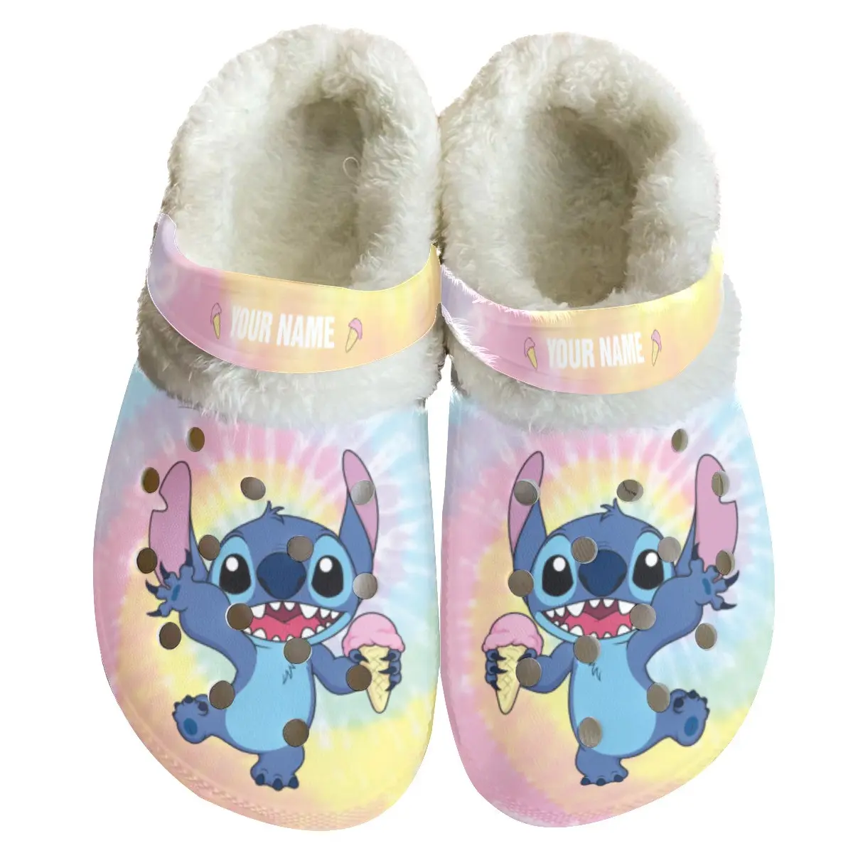 Footwearmerch Stitch Cartoon Crocs Crocband Fleece Lined Clogs Shoes Comfortable For Men Women and Kids In Winter