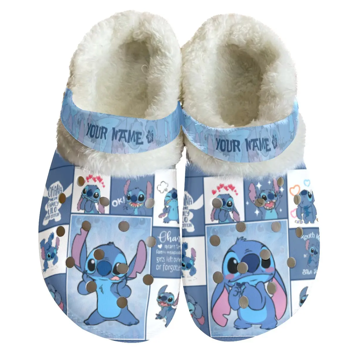 Footwearmerch Stitch Cartoon Crocs Crocband Fleece Lined Clogs Shoes Comfortable For Men Women and Kids In Winter