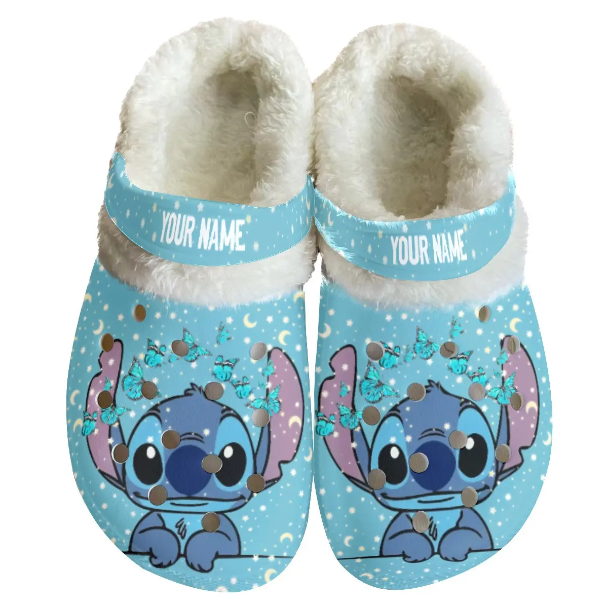 Footwearmerch Stitch Cartoon Crocs Crocband Fleece Lined Clogs Shoes Comfortable For Men Women and Kids In Winter