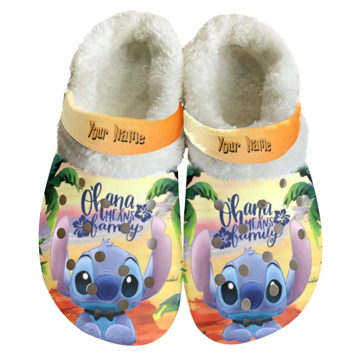 Footwearmerch Stitch Cartoon Crocs Crocband Fleece Lined Clogs Shoes Comfortable For Men Women and Kids In Winter