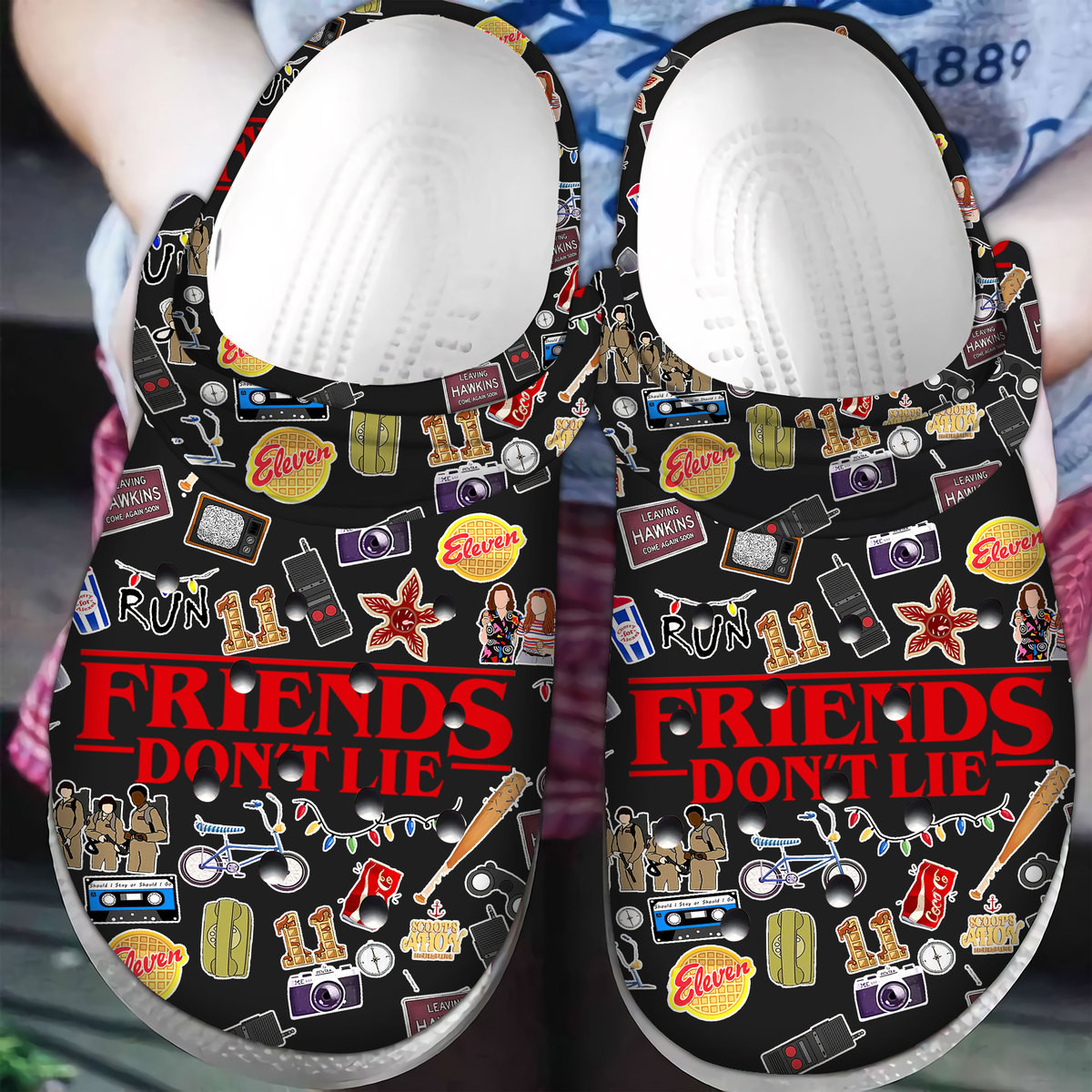 Footwearmerch Stranger Things Friends Don't Lie TV Series Crocs Crocband Clogs Shoes Comfortable For Men Women and Kids