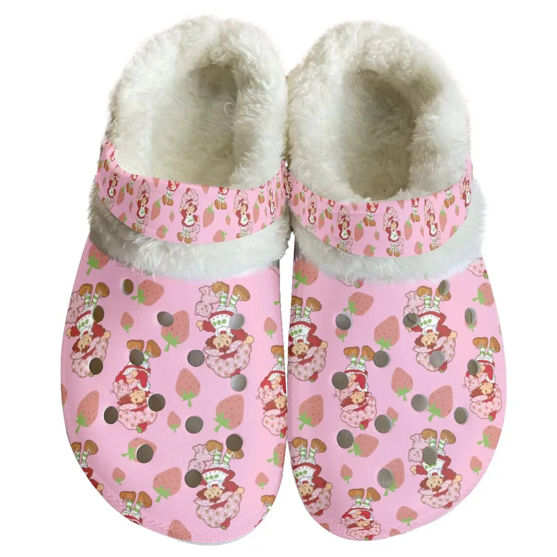 Footwearmerch Strawberry Shortcake Cartoon Crocs Crocband Fleece Lined Clogs Shoes Comfortable For Men Women and Kids In Winter