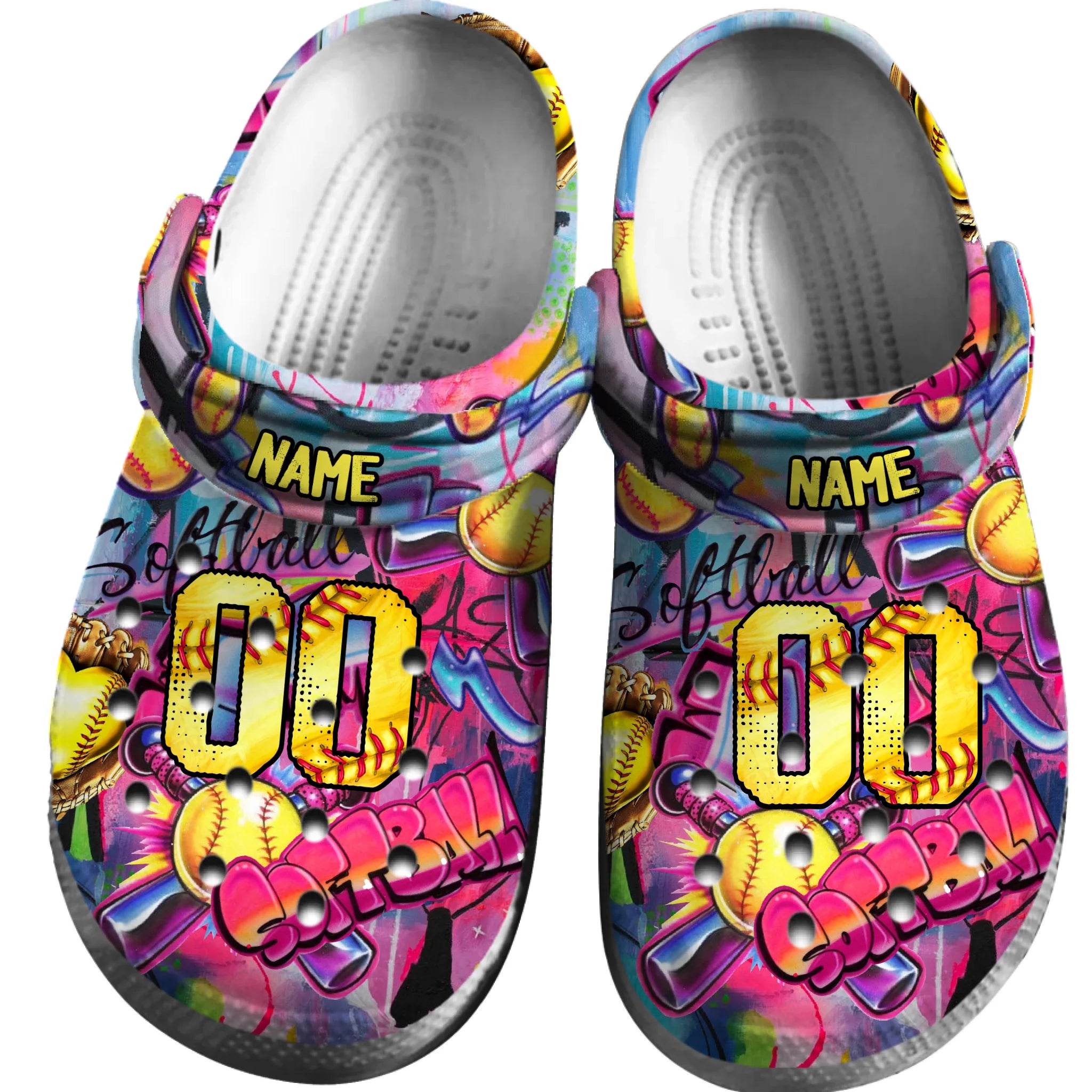 Footwearmerch Street Graffiti Softball Sport Crocs Crocband Clogs Shoes Comfortable For Men Women and Kids