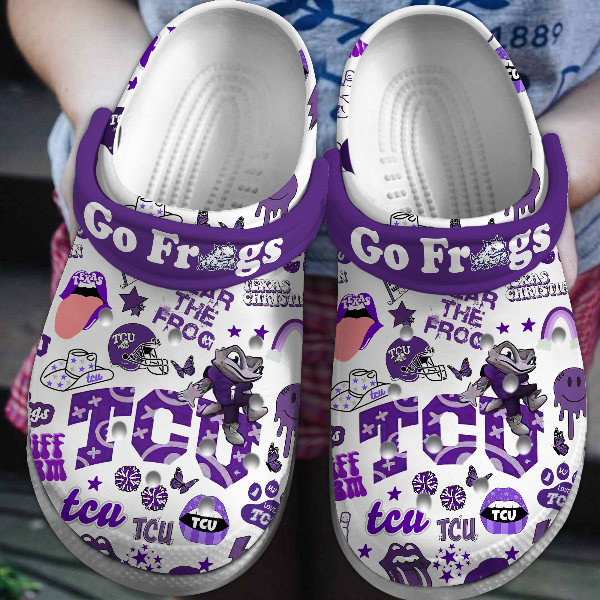 Footwearmerch TCU Horned Frogs NCAA Sport Crocs Crocband Clogs Shoes Comfortable For Men Women and Kids