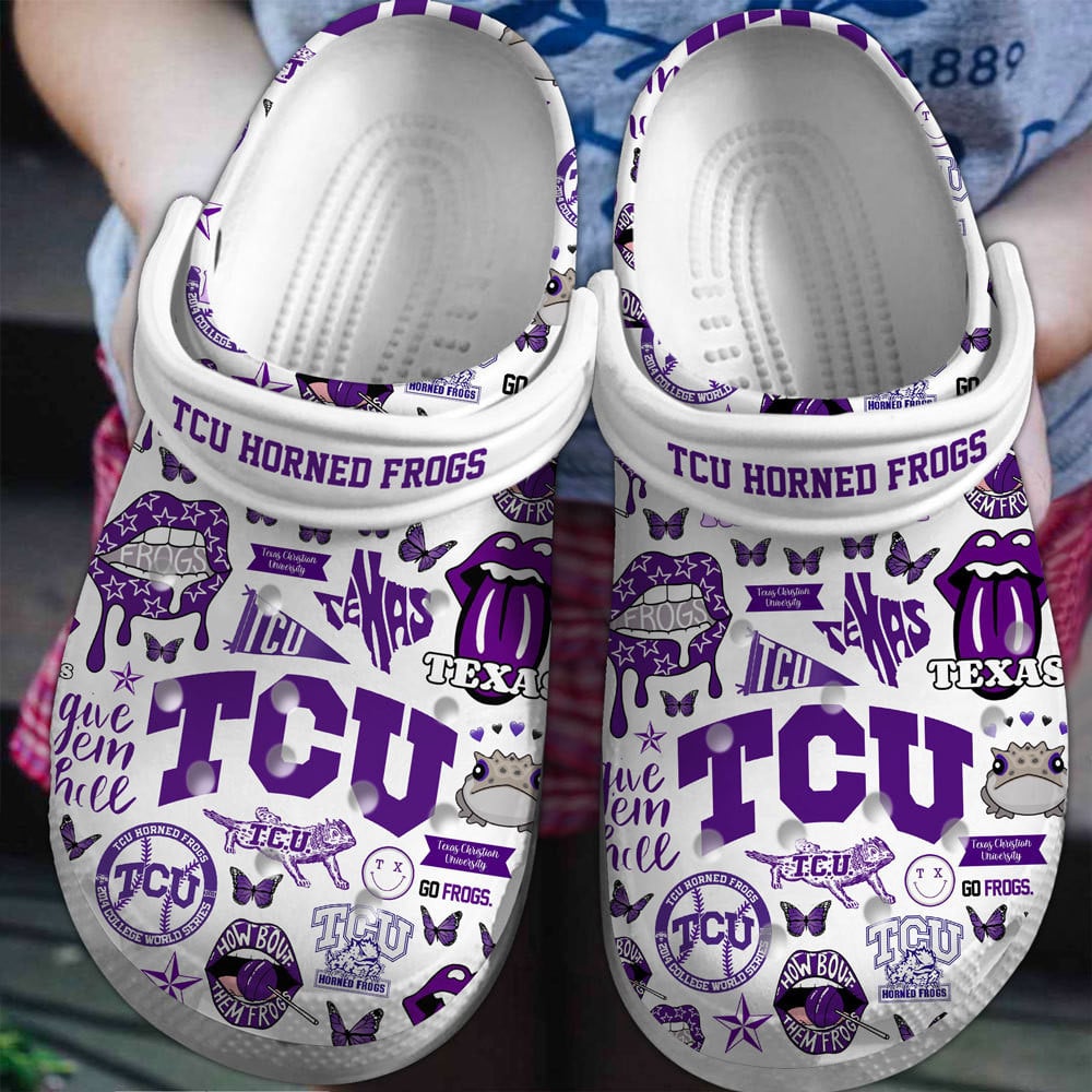 Footwearmerch TCU Horned Frogs NCAA Sport Premium Crocs Crocband Clogs Shoes Comfortable For Men Women and Kids