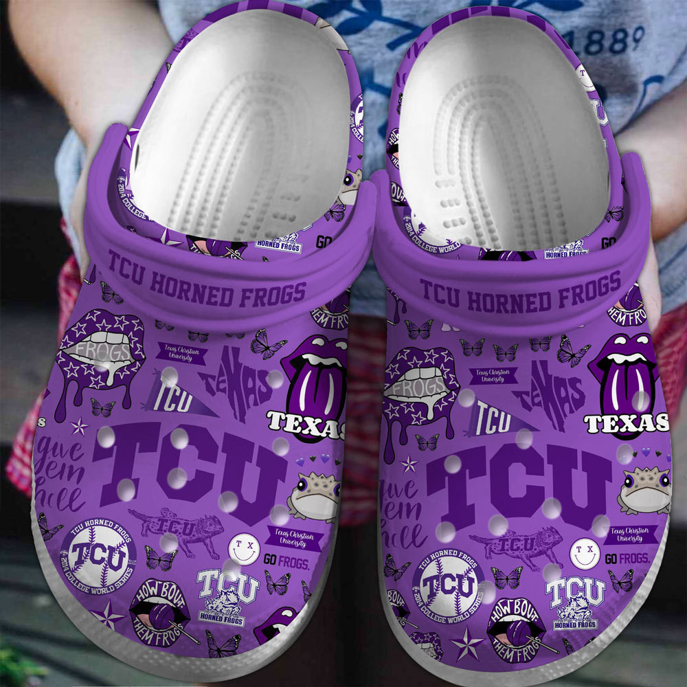 Footwearmerch TCU Horned Frogs NCAA Sport Premium Crocs Crocband Clogs Shoes Comfortable For Men Women and Kids