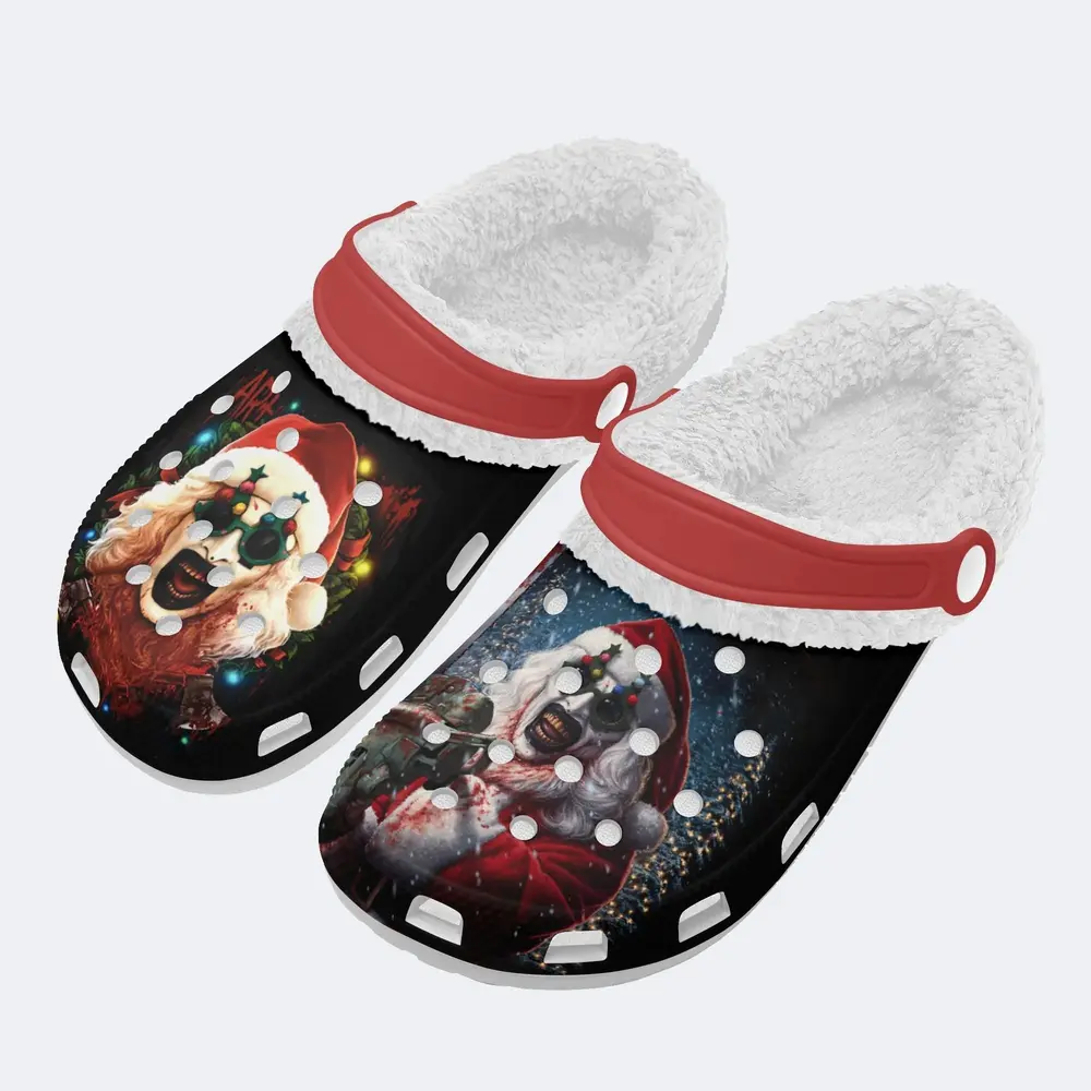 Footwearmerch Terrifier 3 Horror Movie Christmas Crocs Crocband Fleece Lined Clogs Shoes Comfortable For Men Women and Kids In Winter