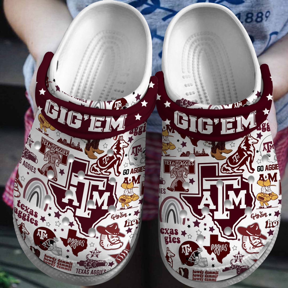 Footwearmerch Texas A&M Aggies NCAA Sport Crocs Crocband Clogs Shoes Comfortable For Men Women and Kids
