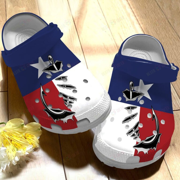 Footwearmerch Texas Hook Fishing Shoes clogs Gifts For Men Grandpa Father Day - Texas Houston Flag Camping Fishing Croc Shoes- Tx-Fishing66