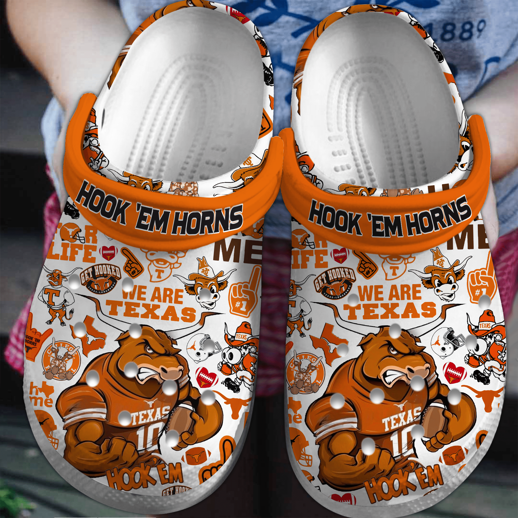 Footwearmerch Texas Longhorns NCAA Sport Crocs Crocband Clogs Shoes Comfortable For Men Women and Kids