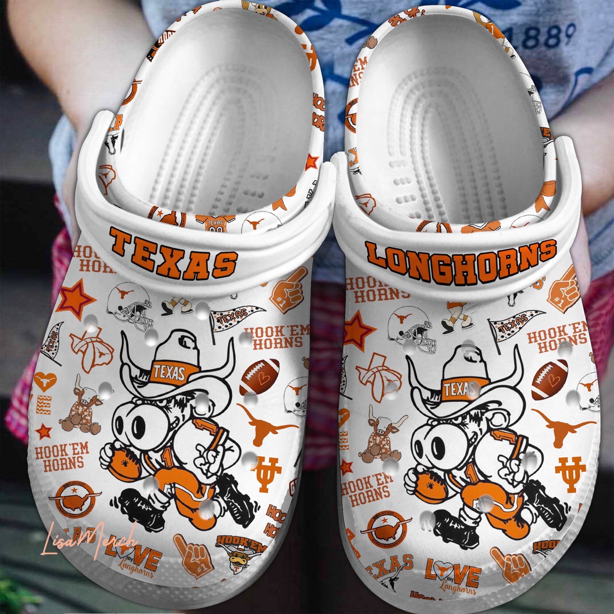 Footwearmerch Texas Longhorns NCAA Sport Crocs Crocband Clogs Shoes Comfortable For Men Women and Kids
