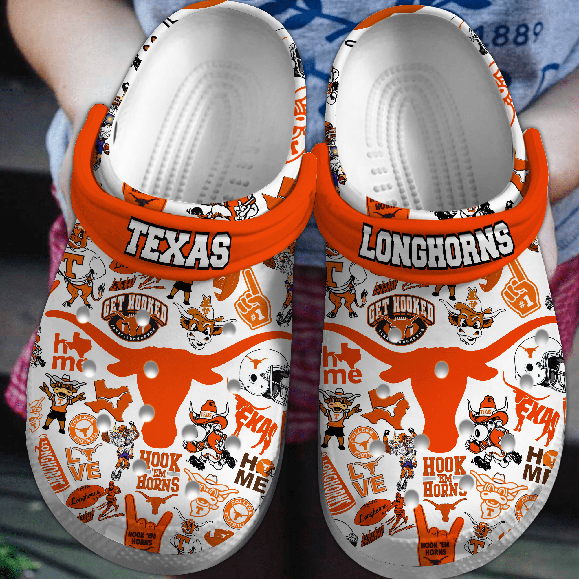 Footwearmerch Texas Longhorns NCAA Sport Crocs Crocband Clogs Shoes Comfortable For Men Women and Kids