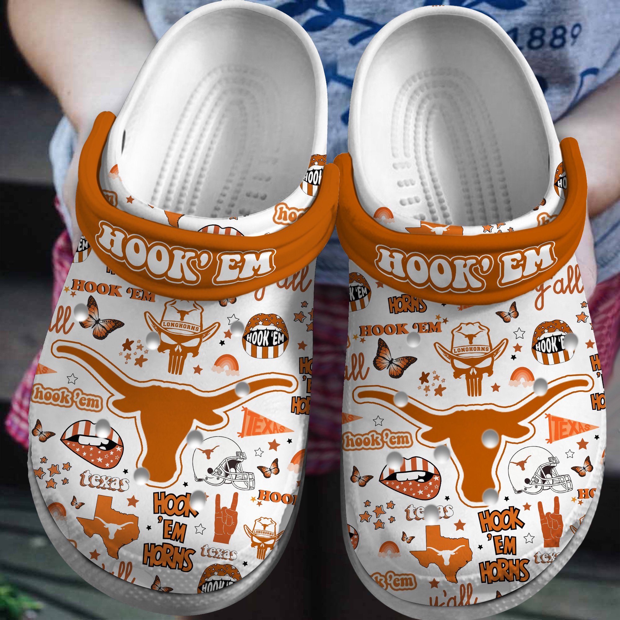 Footwearmerch Texas Longhorns NCAA Sport Crocs Crocband Clogs Shoes Comfortable For Men Women and Kids
