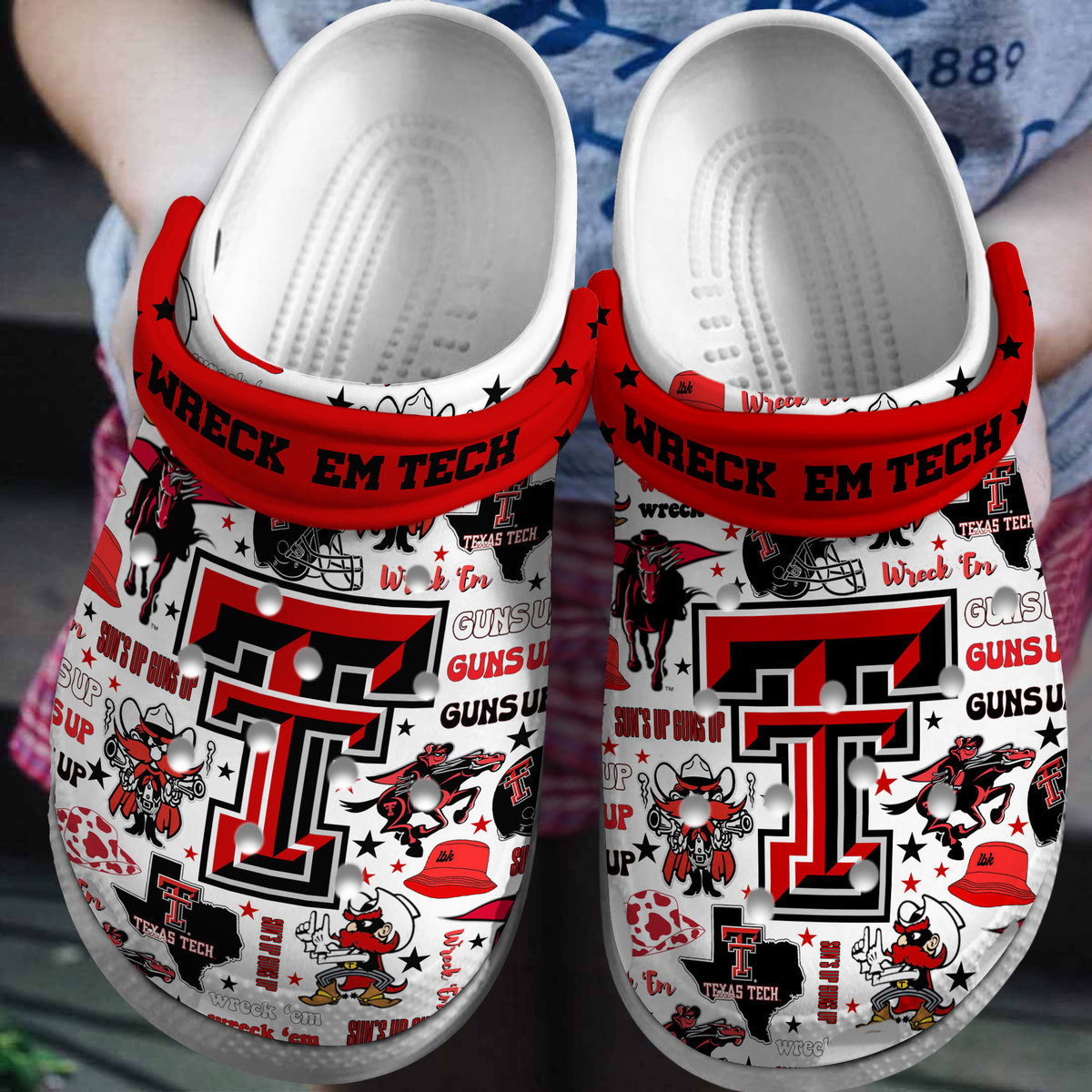 Footwearmerch Texas Tech Red Raiders NCAA Sport Crocs Crocband Clogs Shoes Comfortable For Men Women and Kids