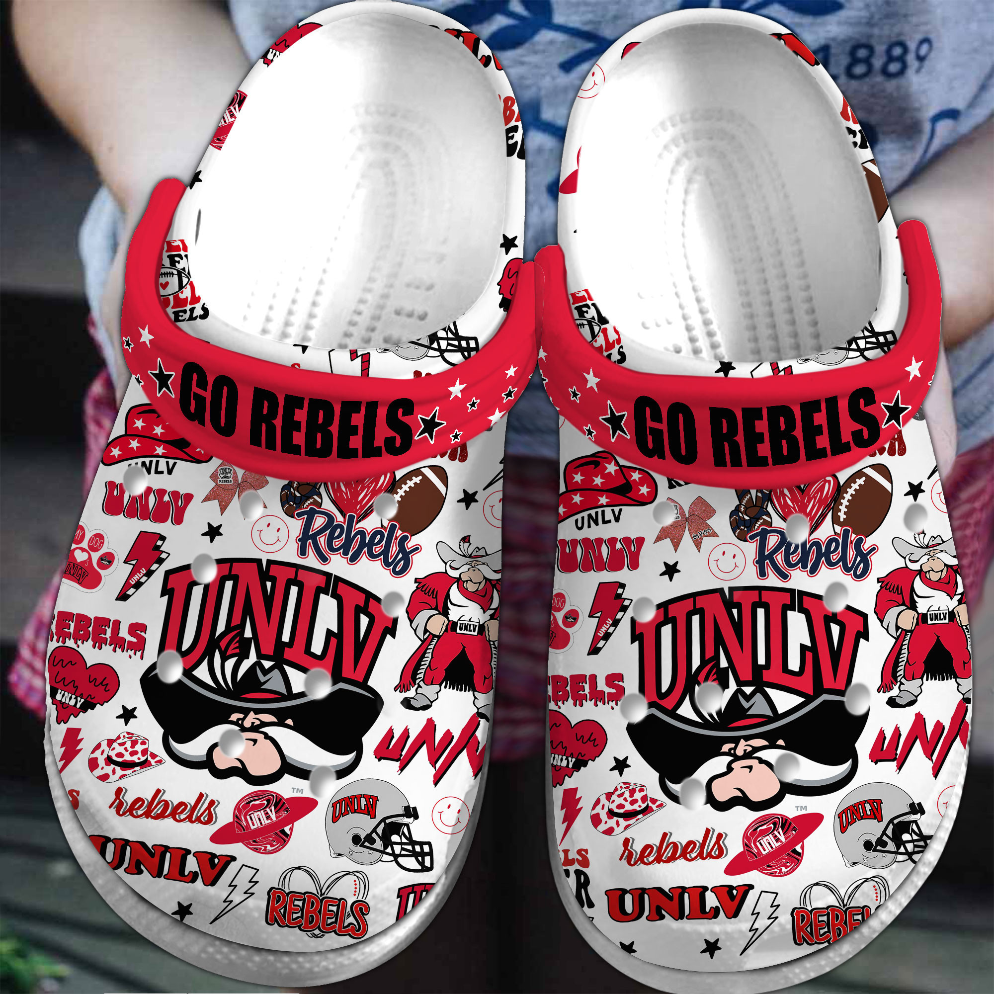 Footwearmerch UNLV Rebels NCAA Sport Crocs Crocband Clogs Shoes Comfortable For Men Women and Kids