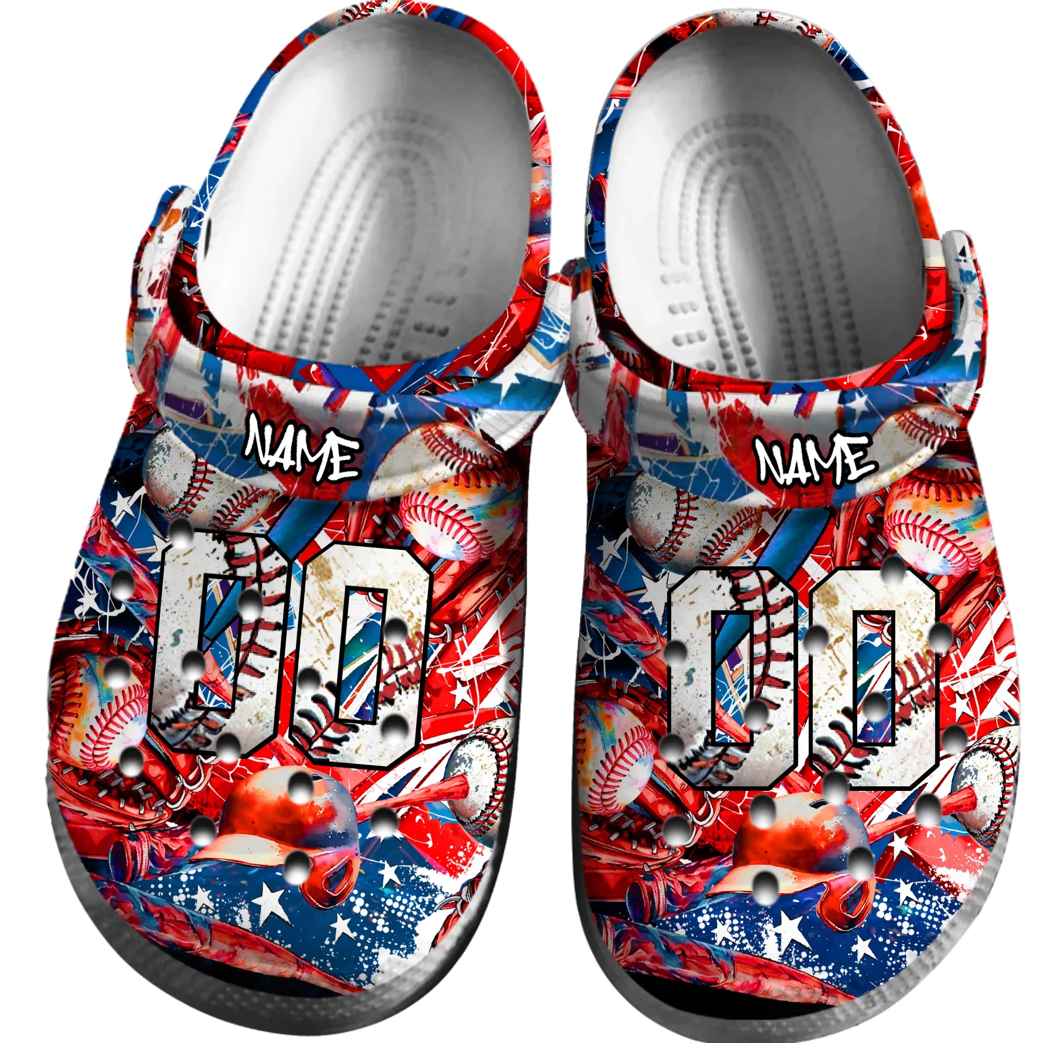 Footwearmerch USA Graffiti Baseball Sport Crocs Crocband Clogs Shoes Comfortable For Men Women and Kids