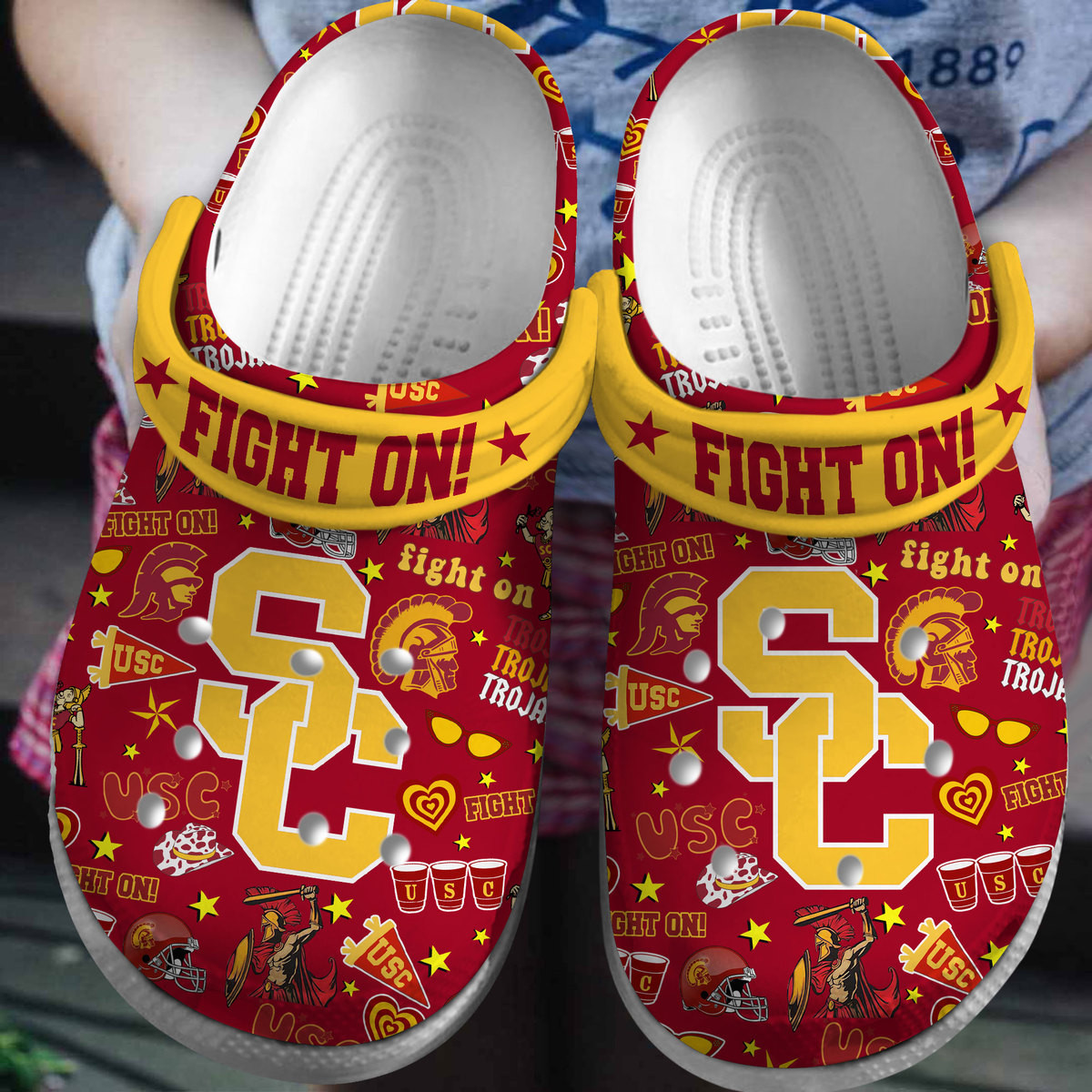 Footwearmerch USC Trojans NCAA Sport Crocs Crocband Clogs Shoes Comfortable For Men Women and Kids