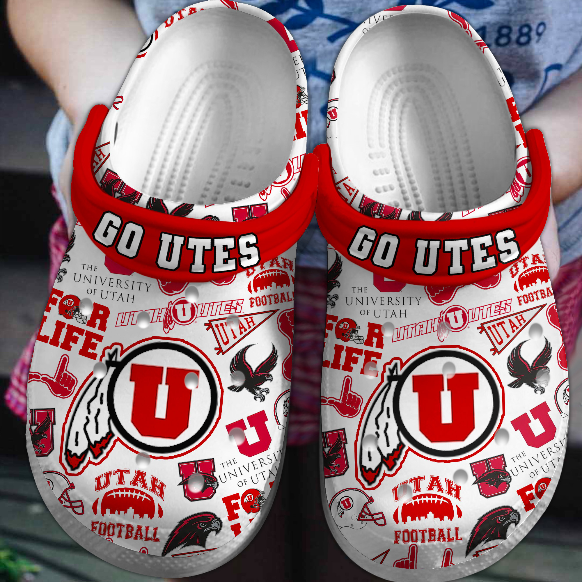 Footwearmerch Utah Utes NCAA Sport Crocs Crocband Clogs Shoes Comfortable For Men Women and Kids