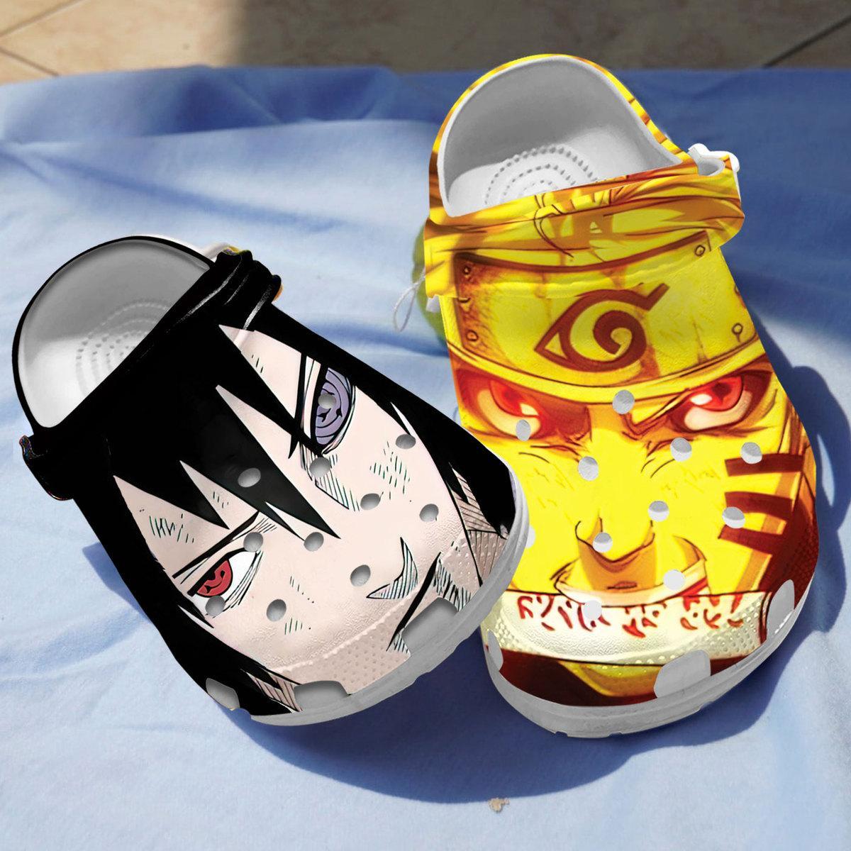 Footwearmerch Uzumaki Naruto vs Uchiha Sasuke Naruto Anime Crocs Crocband Clogs Shoes Comfortable For Men Women and Kids
