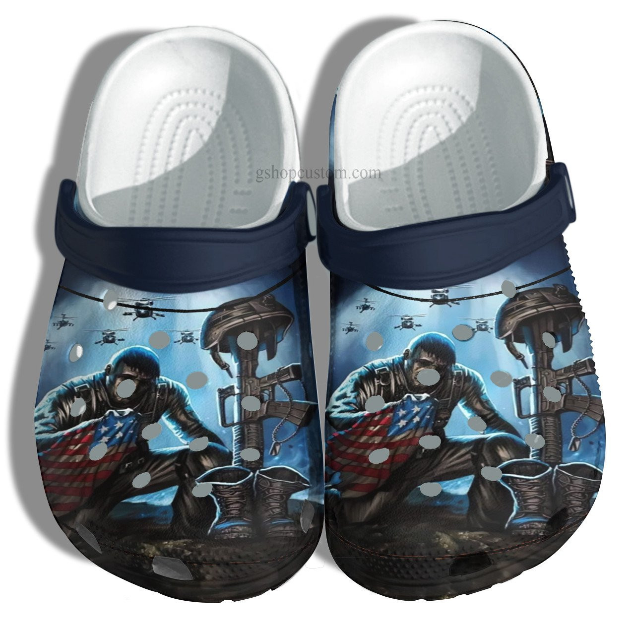 Footwearmerch Veteran Army Usa Flag Soldier Shoes - Soldier Army Helicopter Shoes Croc Clogs