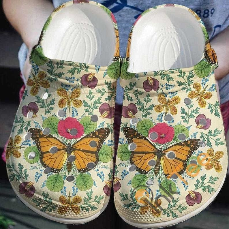 Footwearmerch Vintage Butterfly With Flower Decor clog Shoes