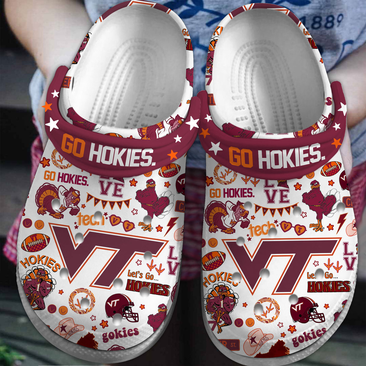 Footwearmerch Virginia Tech Hokies NCAA Sport Crocs Crocband Clogs Shoes Comfortable For Men Women and Kids