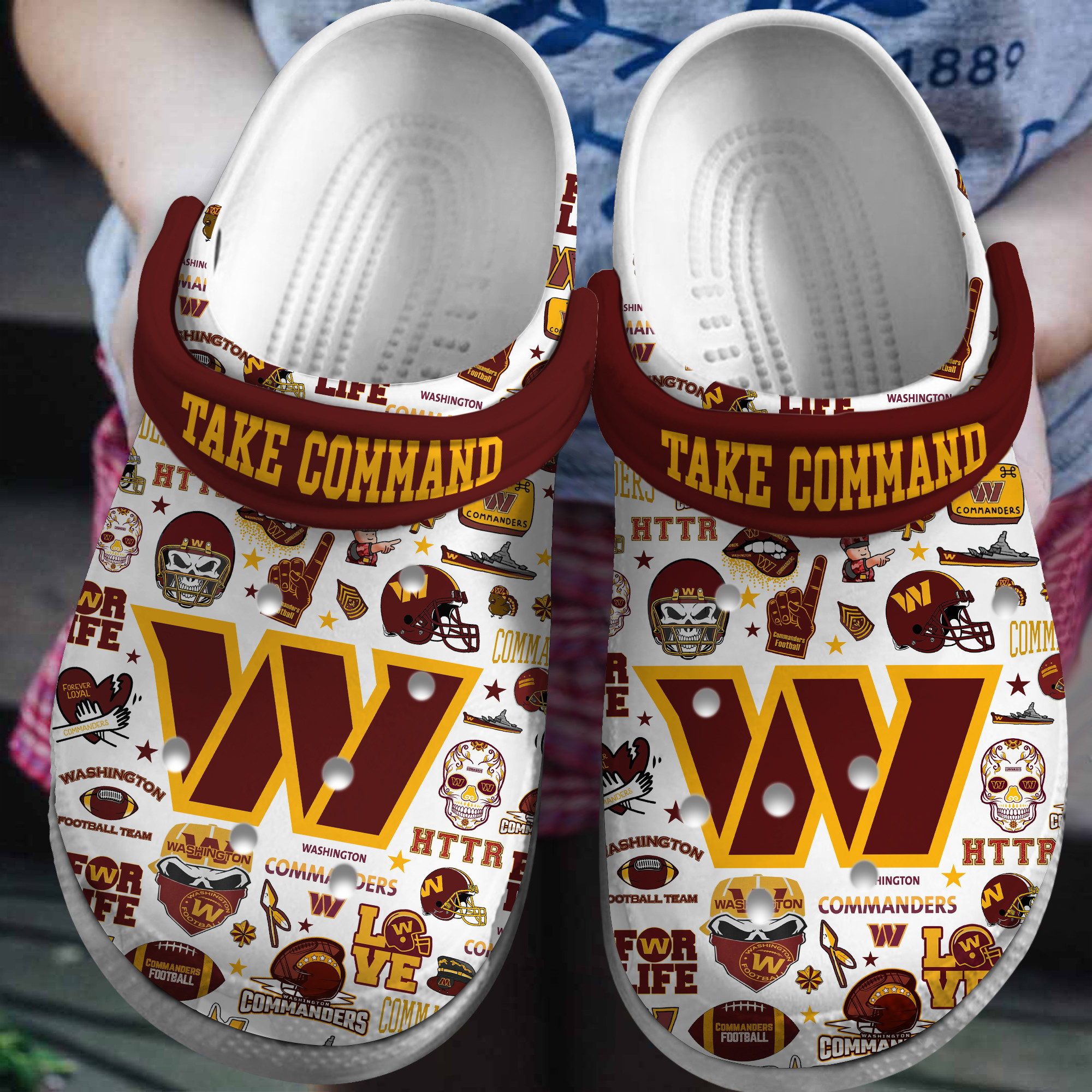 Footwearmerch Washington Commanders NFL Sport Crocs Crocband Clogs Shoes Comfortable For Men Women and Kids