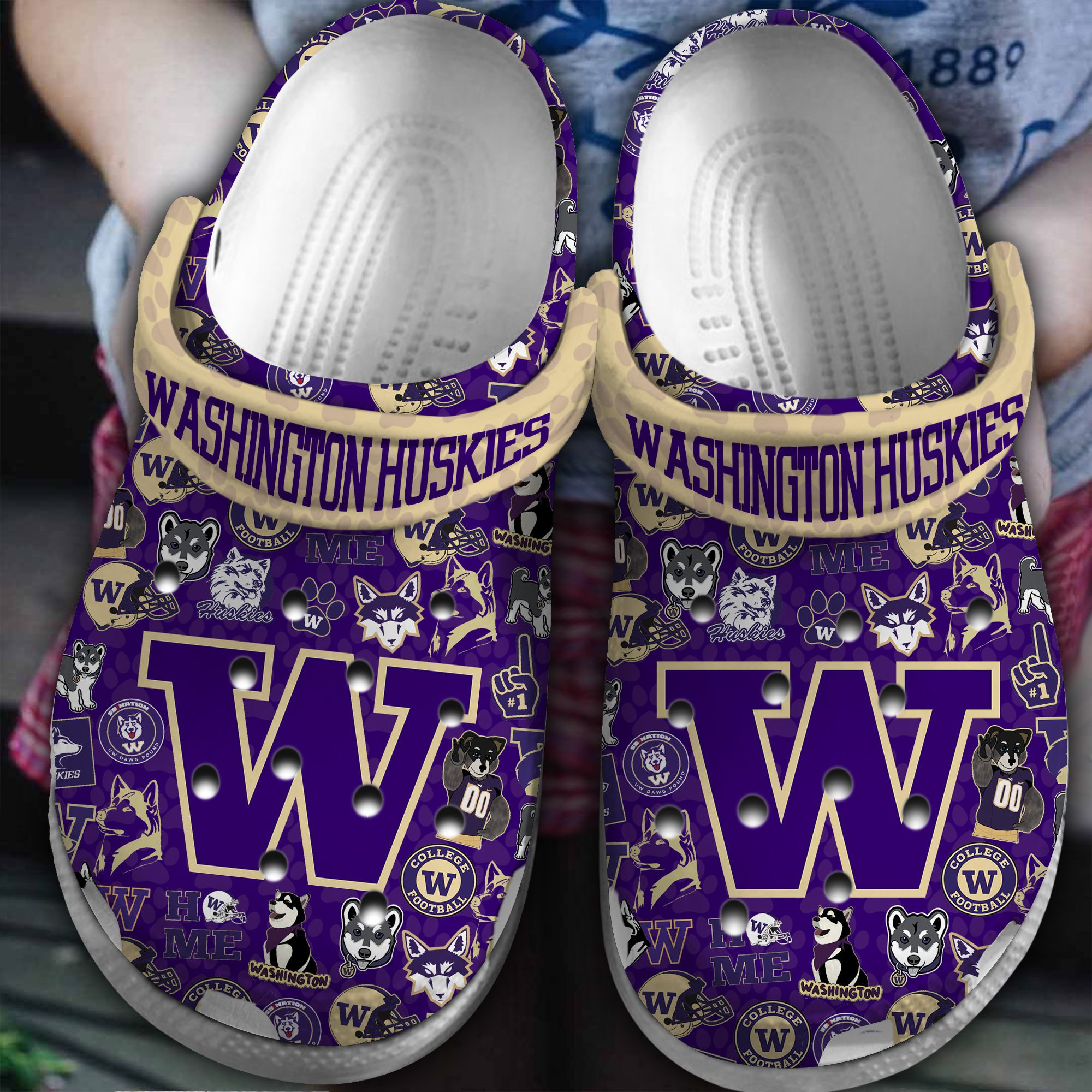 Footwearmerch Washington Huskies NCAA Sport Crocs Crocband Clogs Shoes Comfortable For Men Women and Kids