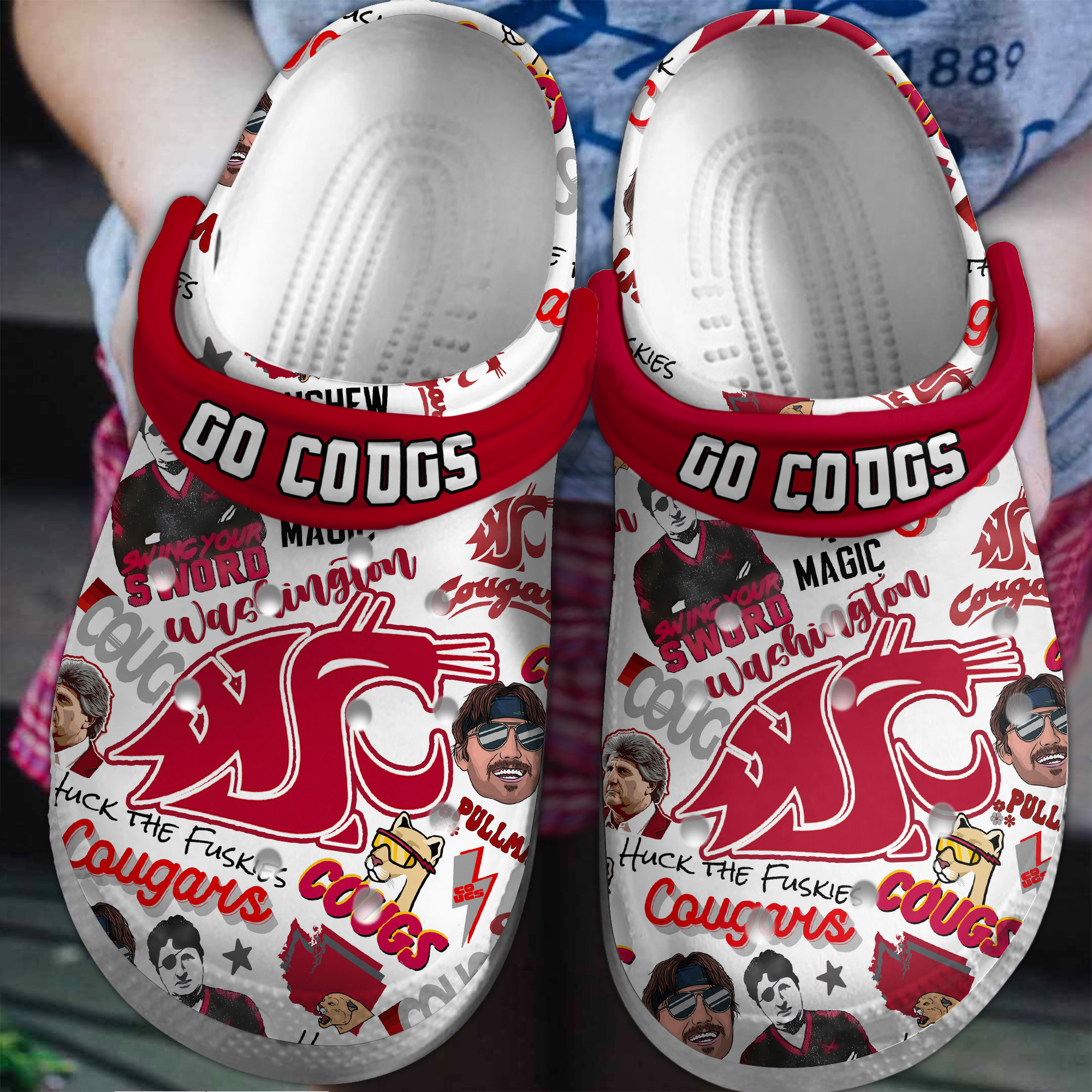 Footwearmerch Washington State Cougars NCAA Sport Crocs Crocband Clogs Shoes Comfortable For Men Women and Kids