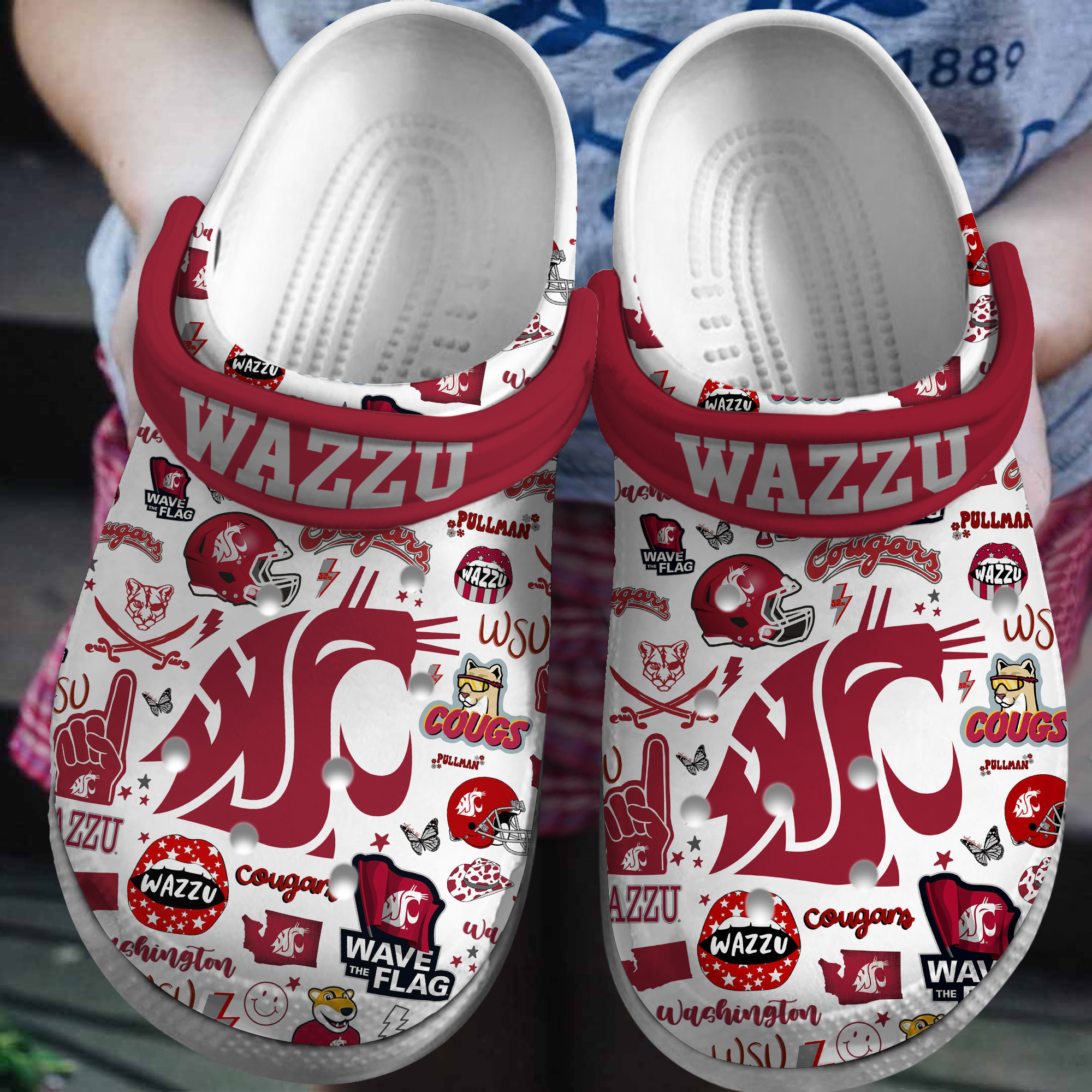 Footwearmerch Washington State Cougars NCAA Sport Crocs Crocband Clogs Shoes Comfortable For Men Women and Kids