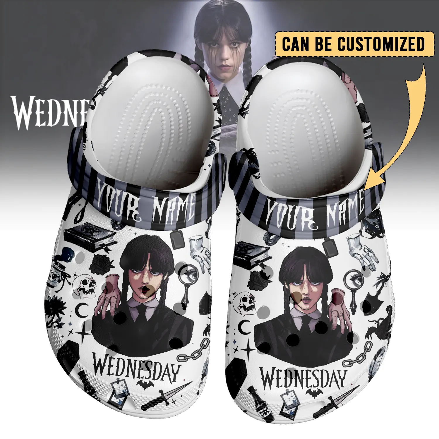 Footwearmerch Wednesday x Halloween Crocs Crocband Clogs Shoes Comfortable For Men Women and Kids