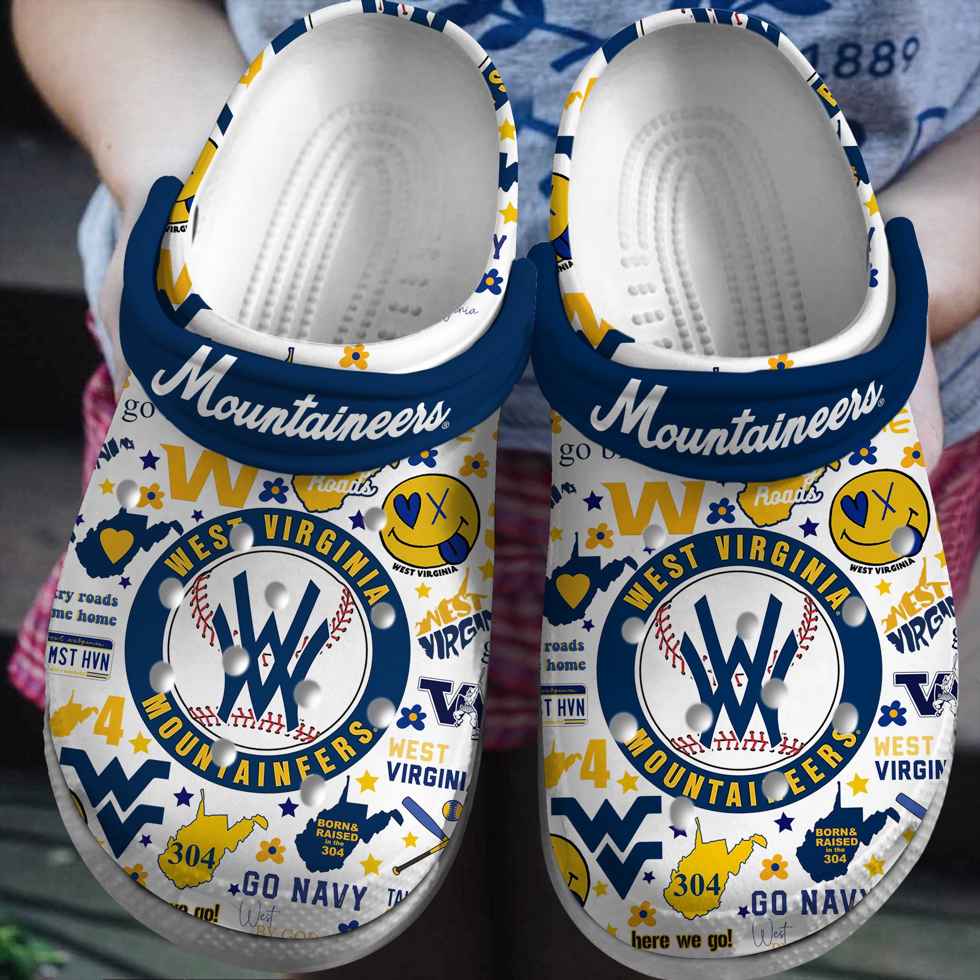 Footwearmerch West Virginia Mountaineers Football NCAA Sport Crocs Crocband Clogs Shoes Comfortable For Men Women and Kids