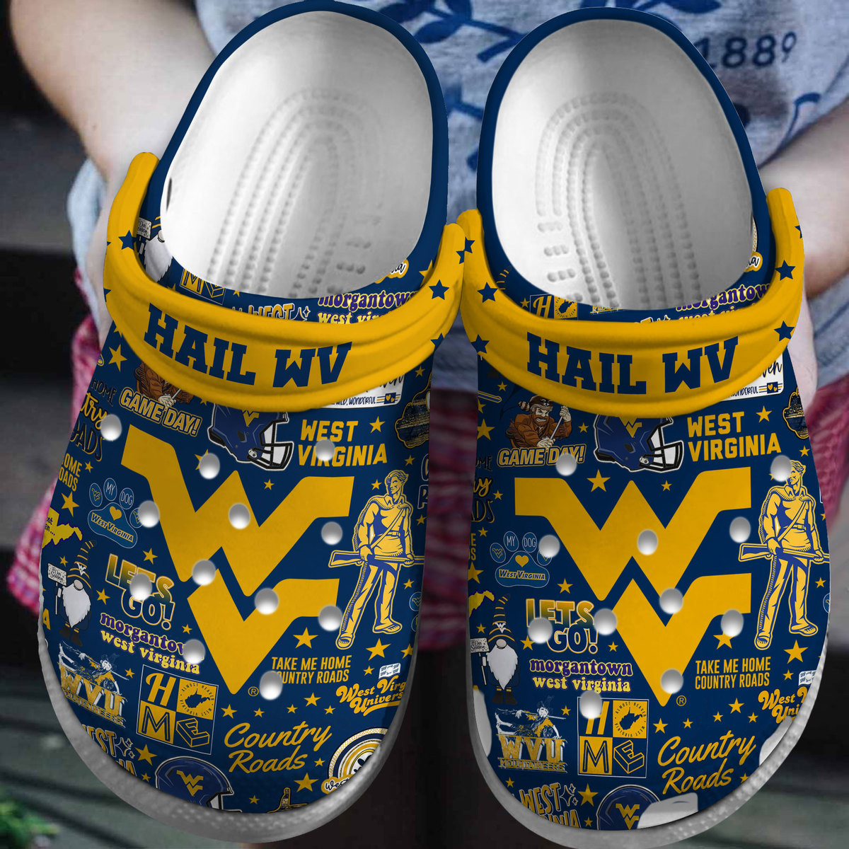 Footwearmerch West Virginia Mountaineers NCAA Sport Crocs Crocband Clogs Shoes Comfortable For Men Women and Kids