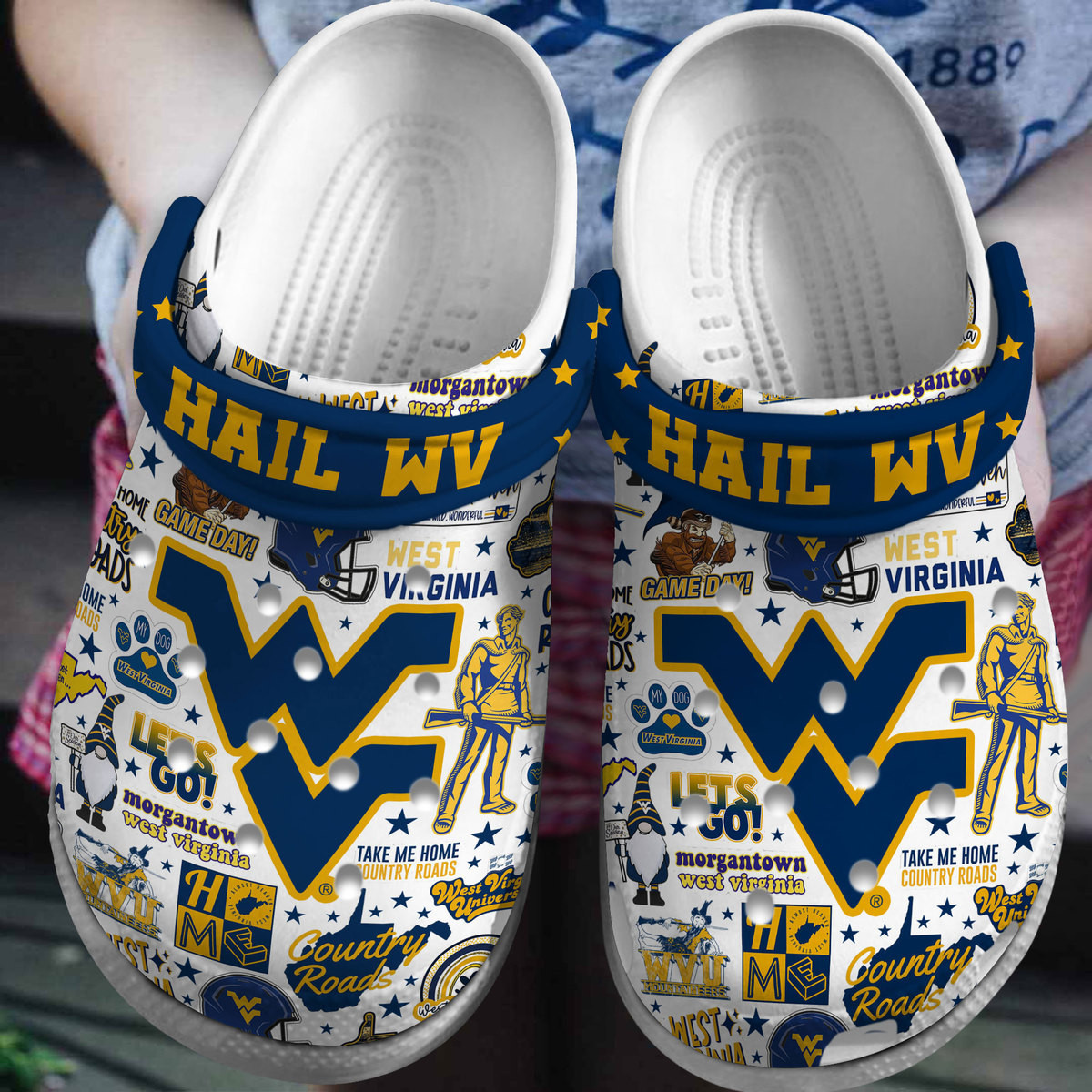 Footwearmerch West Virginia Mountaineers NCAA Sport Crocs Crocband Clogs Shoes Comfortable For Men Women and Kids