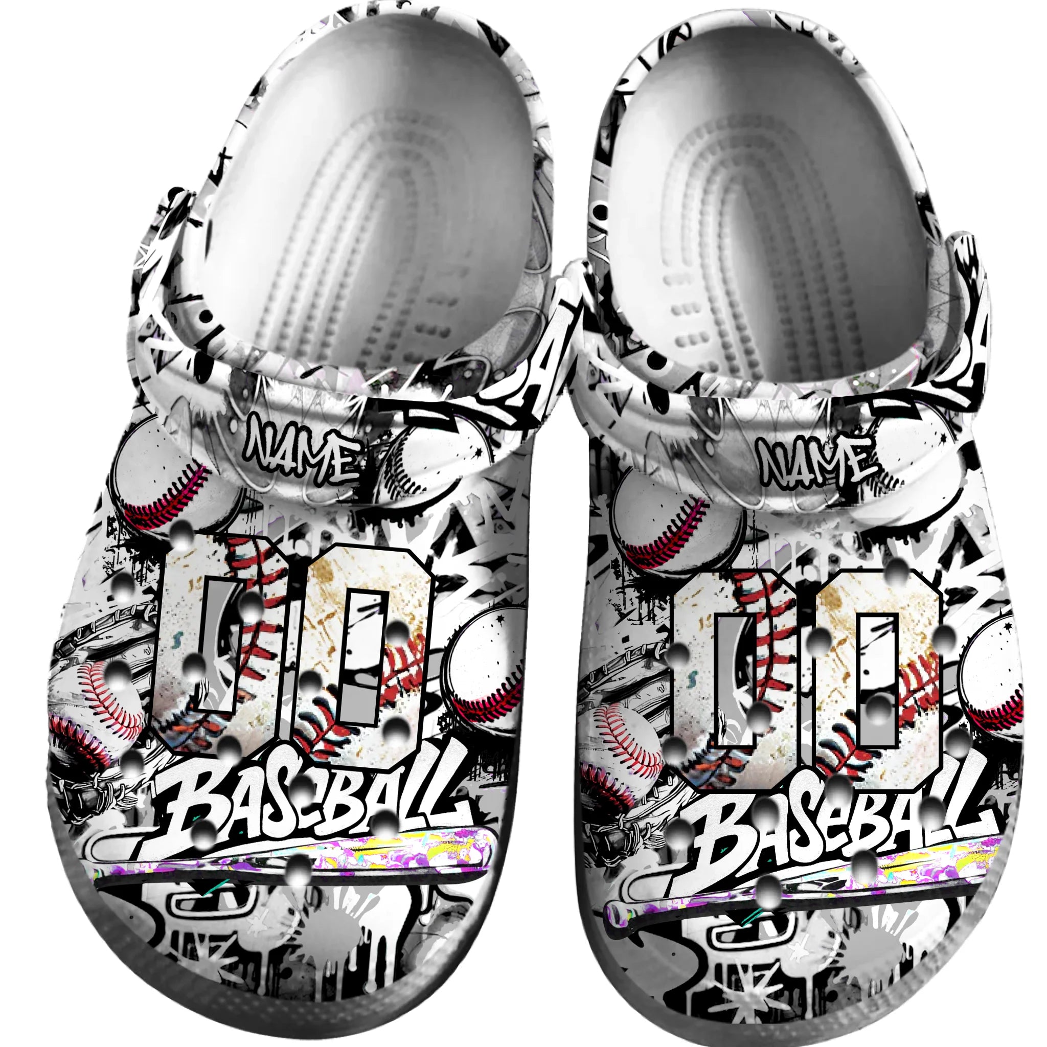 Footwearmerch White Graffiti Baseball Sport Crocs Crocband Clogs Shoes Comfortable For Men Women and Kids