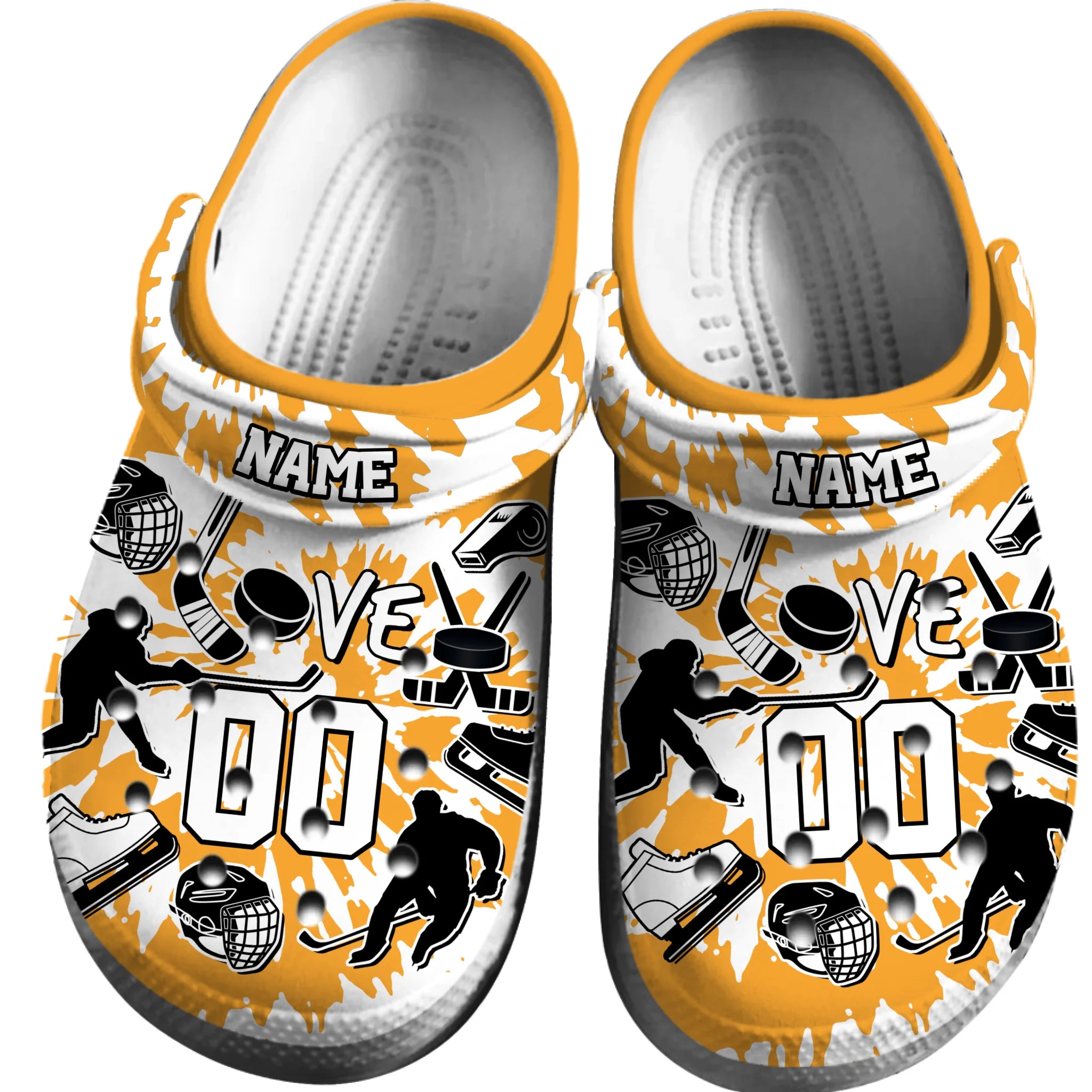 Footwearmerch Yellow Tie-Dye Ice Hockey Sport Crocs Crocband Clogs Shoes Comfortable For Men Women and Kids