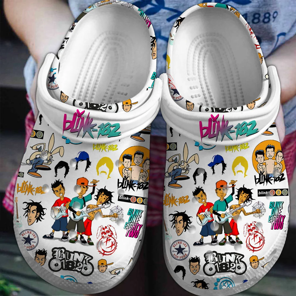 Footwearmerch Blink-182 Music Band Crocs Crocband Clogs Shoes Comfortable For Men Women and Kids