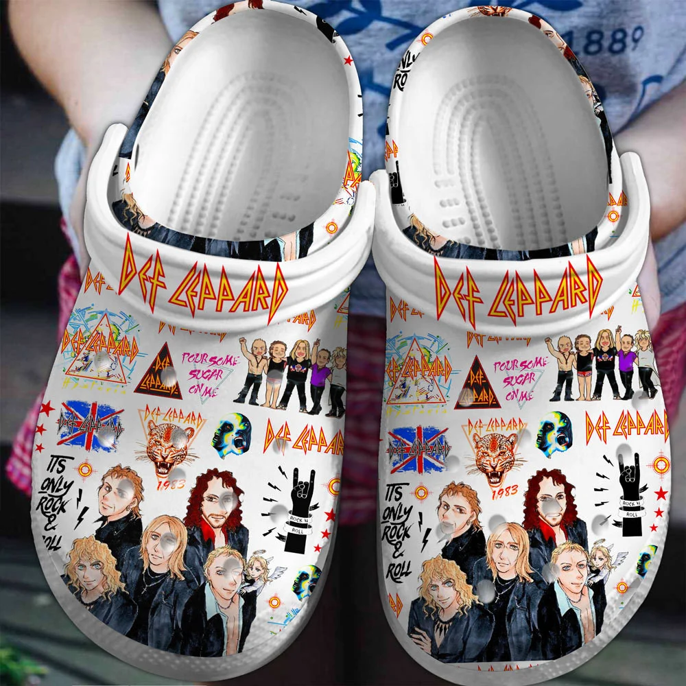 Footwearmerch Def Leppard Rock Band Music Crocs Crocband Clogs Shoes Comfortable For Men Women and Kids