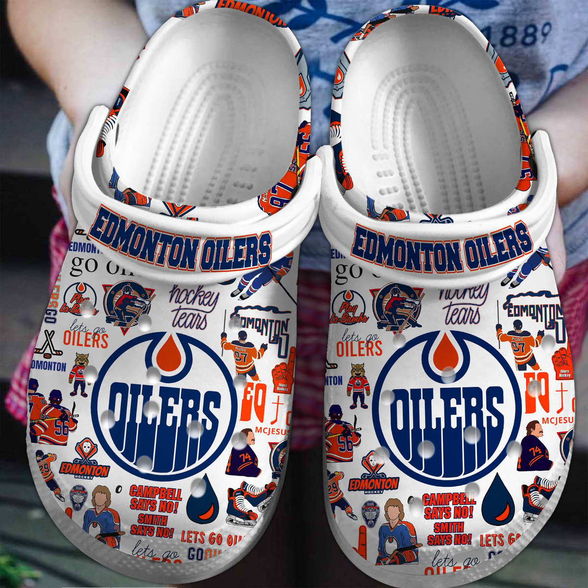Footwearmerch Edmonton Oilers Hockey NHL Crocs Clogs Crocband Shoes Comfortable For Men Women and Kids