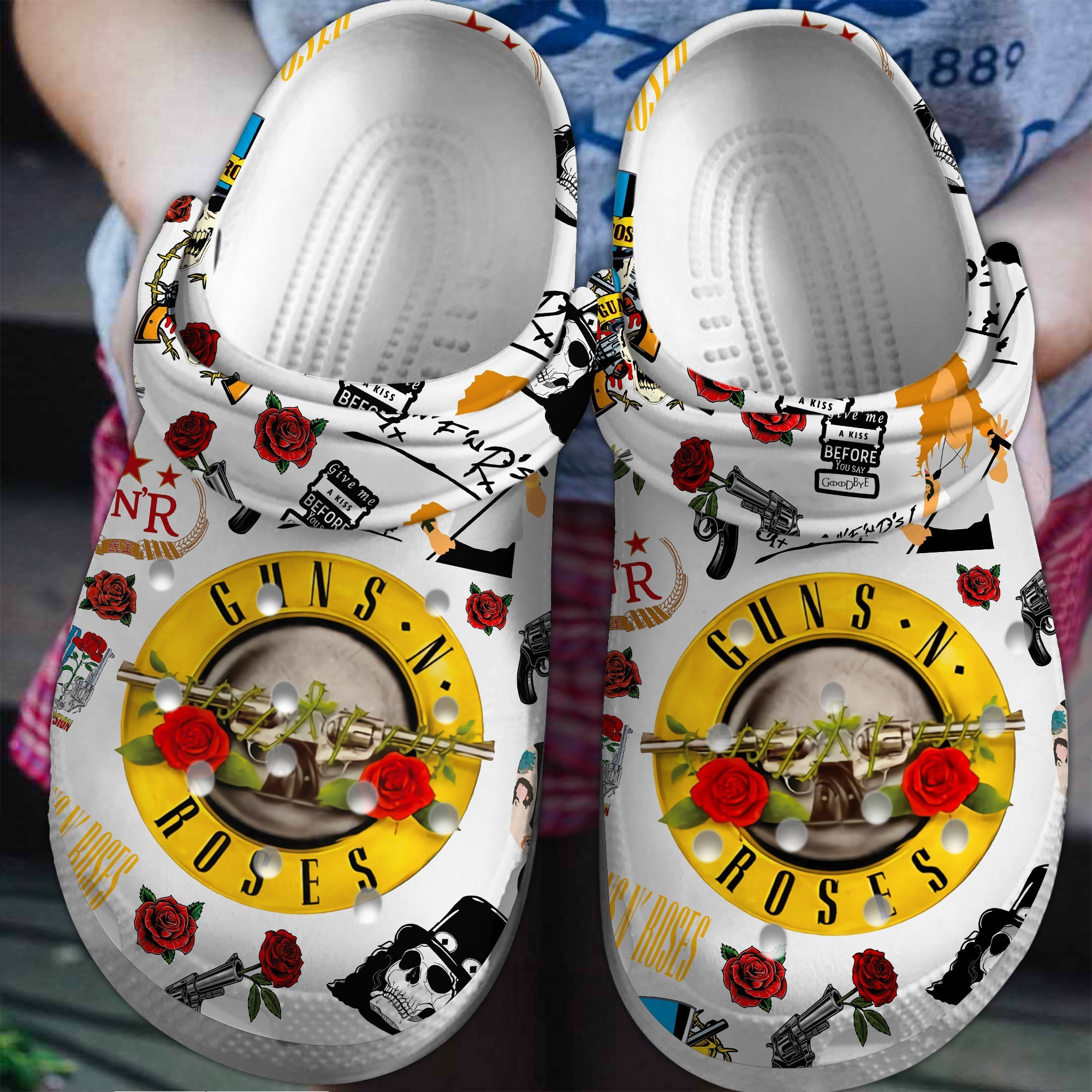 Footwearmerch Guns N Roses Band Music Crocs Crocband Clogs Shoes Comfortable For Men Women and Kids
