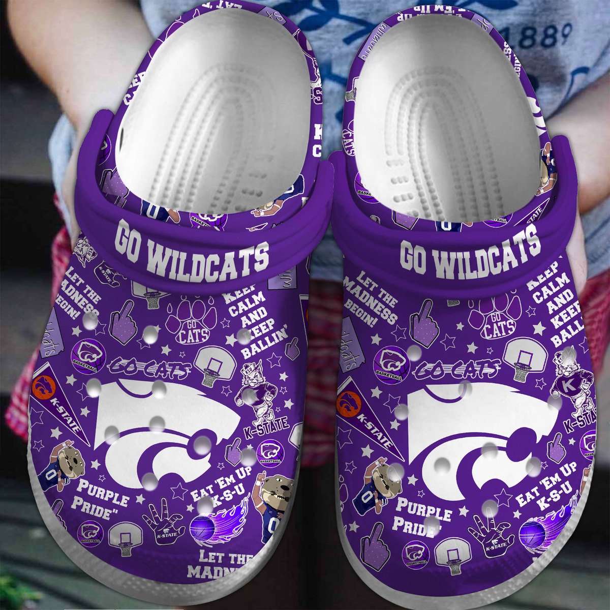 Footwearmerch Kansas State Wildcats Crocs Clogs Crocband Shoes Comfortable For Men Women and Kids