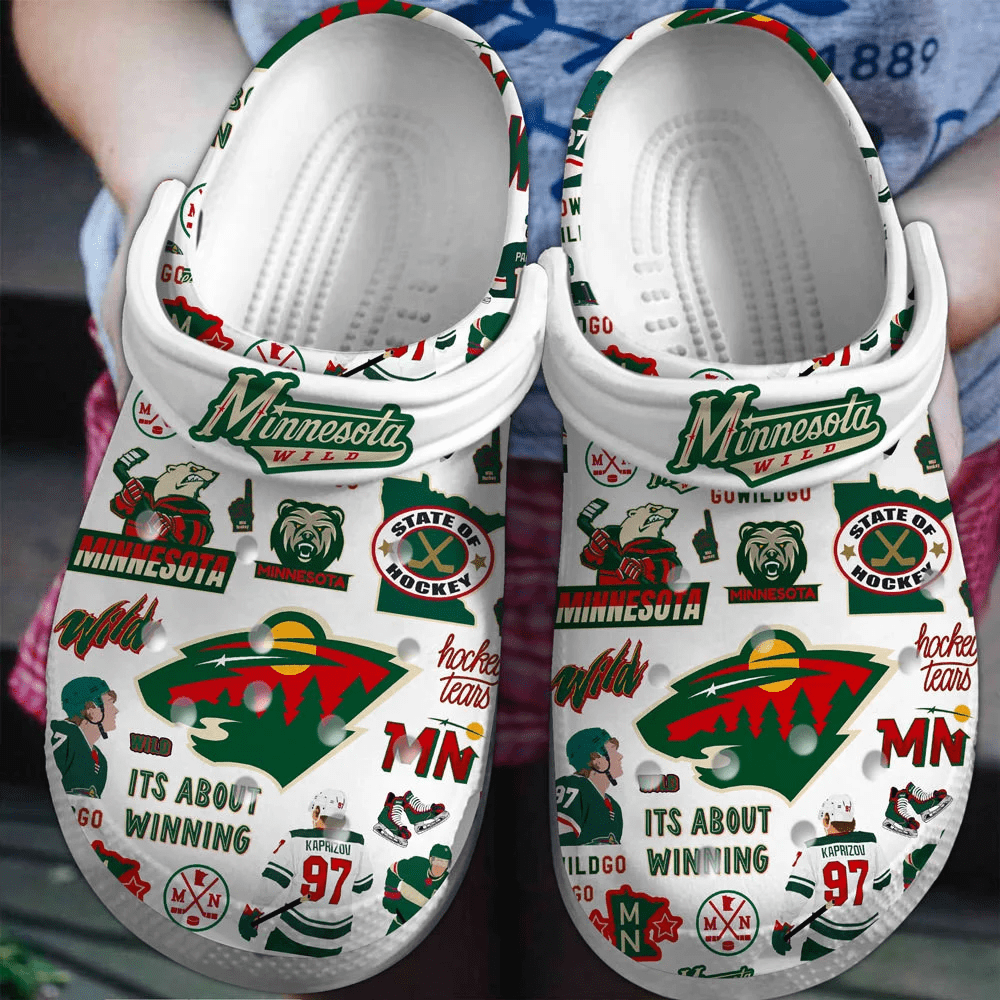 Footwearmerch Minnesota Wild Ice hockey team NHL Sport Crocs Clogs Crocband Shoes Comfortable For Men Women and Kids