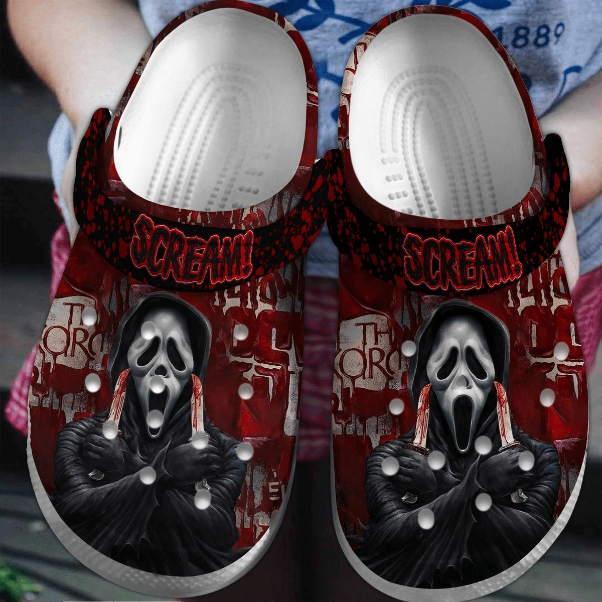Footwearmerch Scream Halloween Movie Crocs Crocband Clogs Shoes Comfortable For Men Women and Kids