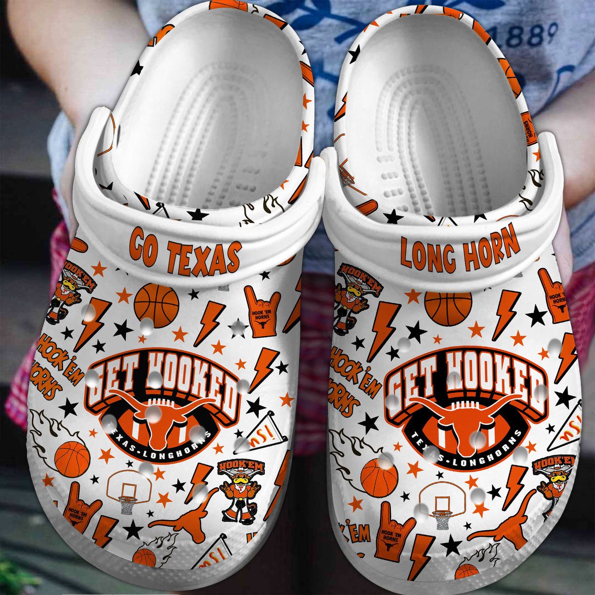 Footwearmerch Texas Longhorns NCAA Sport Crocs Crocband Clogs Shoes Comfortable For Men Women and Kids