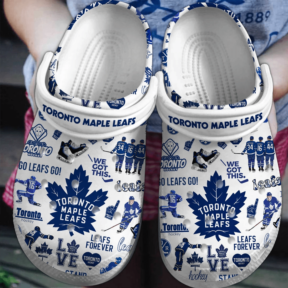 Footwearmerch Toronto Maple Leafs Ice hockey team NHL Sport Crocs Clogs Crocband Shoes Comfortable For Men Women and Kids