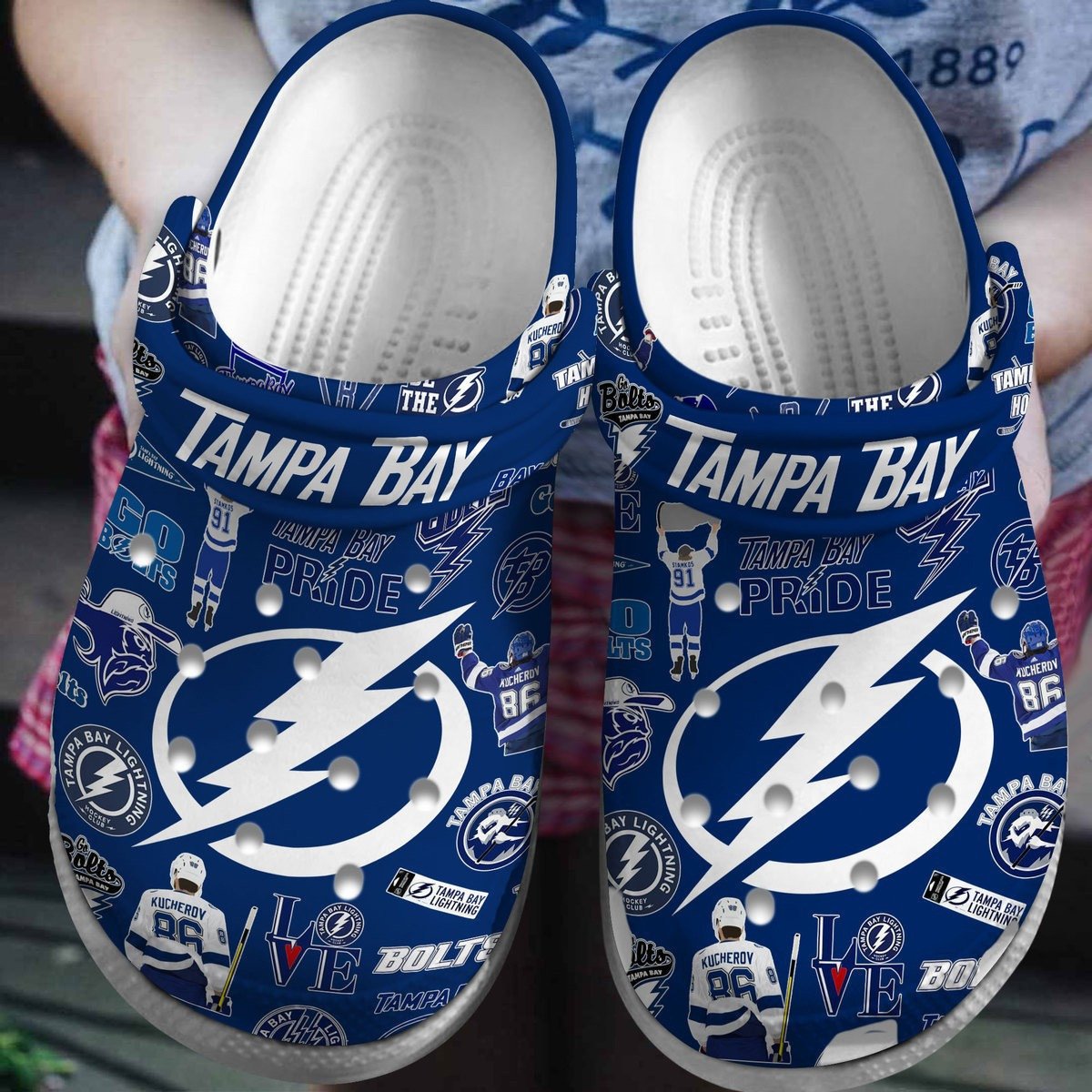 Footwearmerch Tampa Bay Lightning NHL Hockey Crocs Crocband Clogs Shoes Comfortable For Men Women and Kids