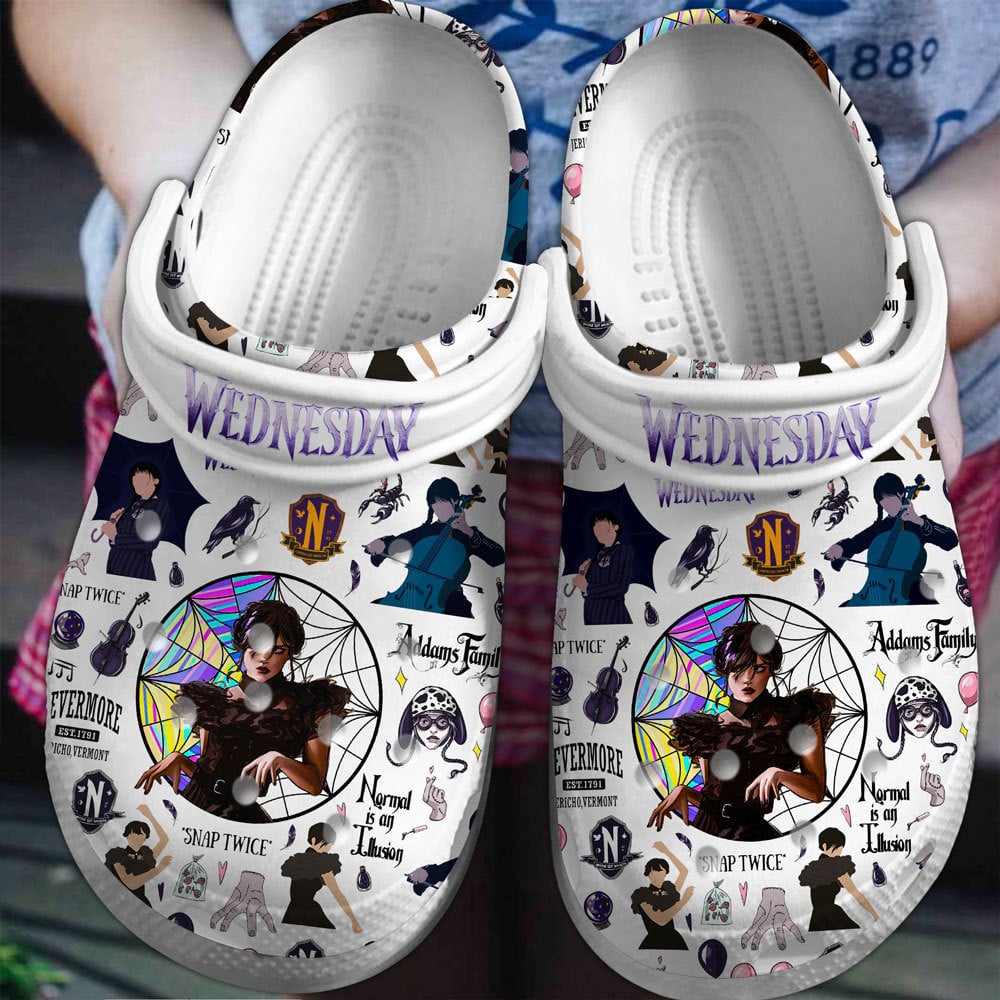 Footwearmerch Wednesday TV Series Halloween Crocs Crocband Clogs Shoes Comfortable For Men Women and Kids