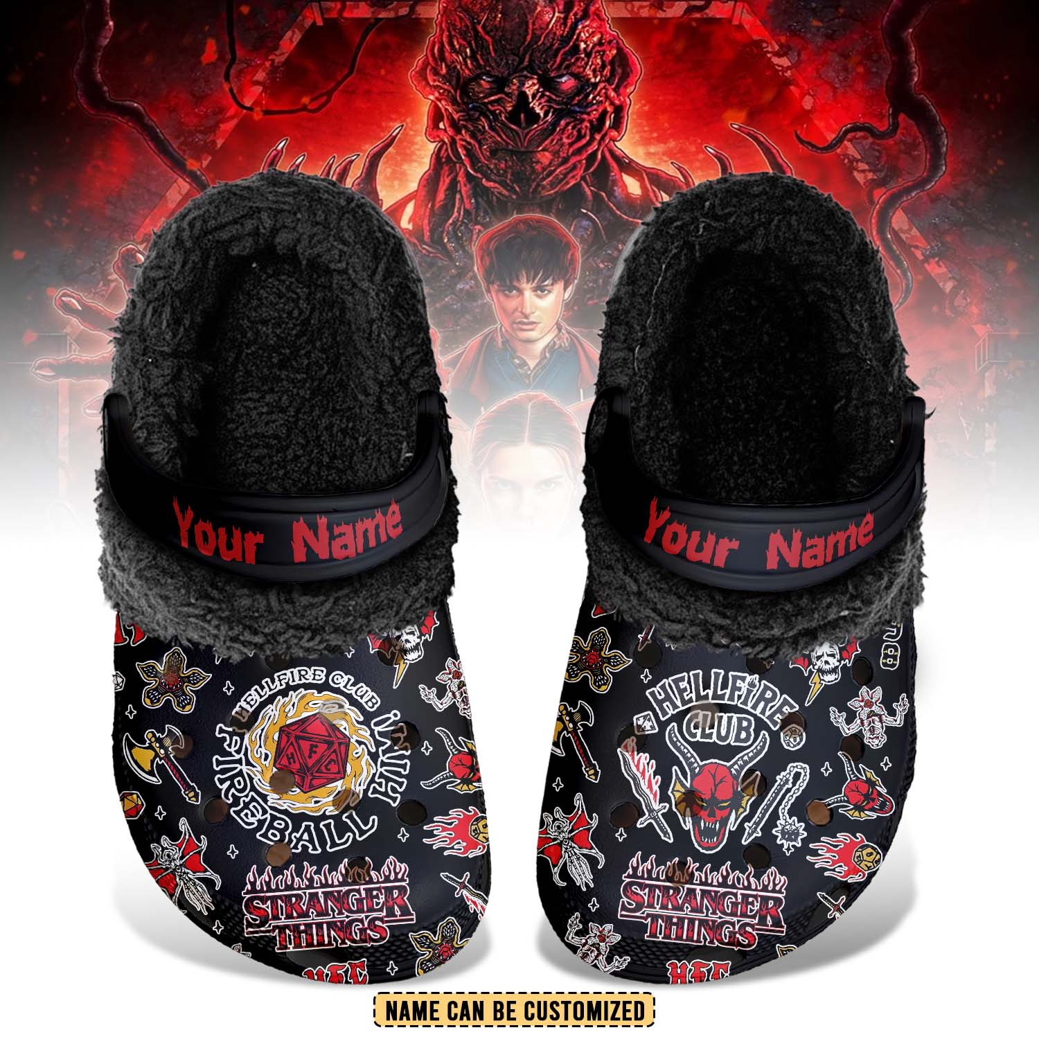 Footwearmerch Stranger Things TV Series Crocs Crocband Fleece Lined Clogs Shoes Comfortable For Men Women and Kids In Winter